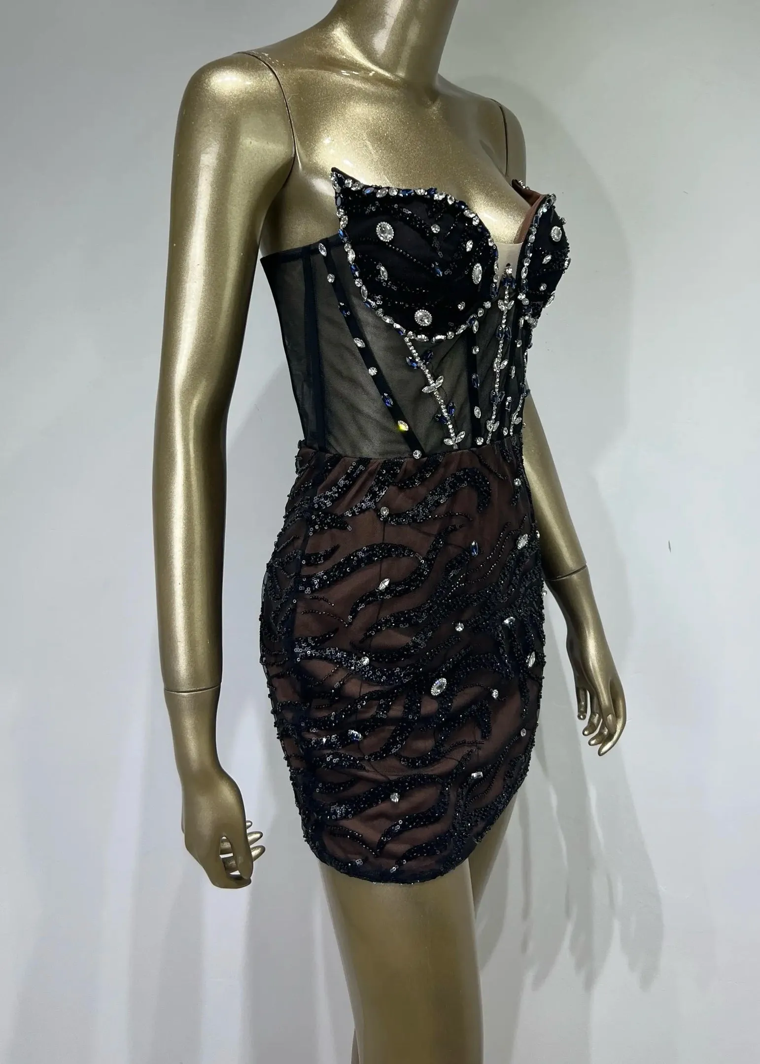 Strapless Rhinestone Decor Bodycon Mini Dress