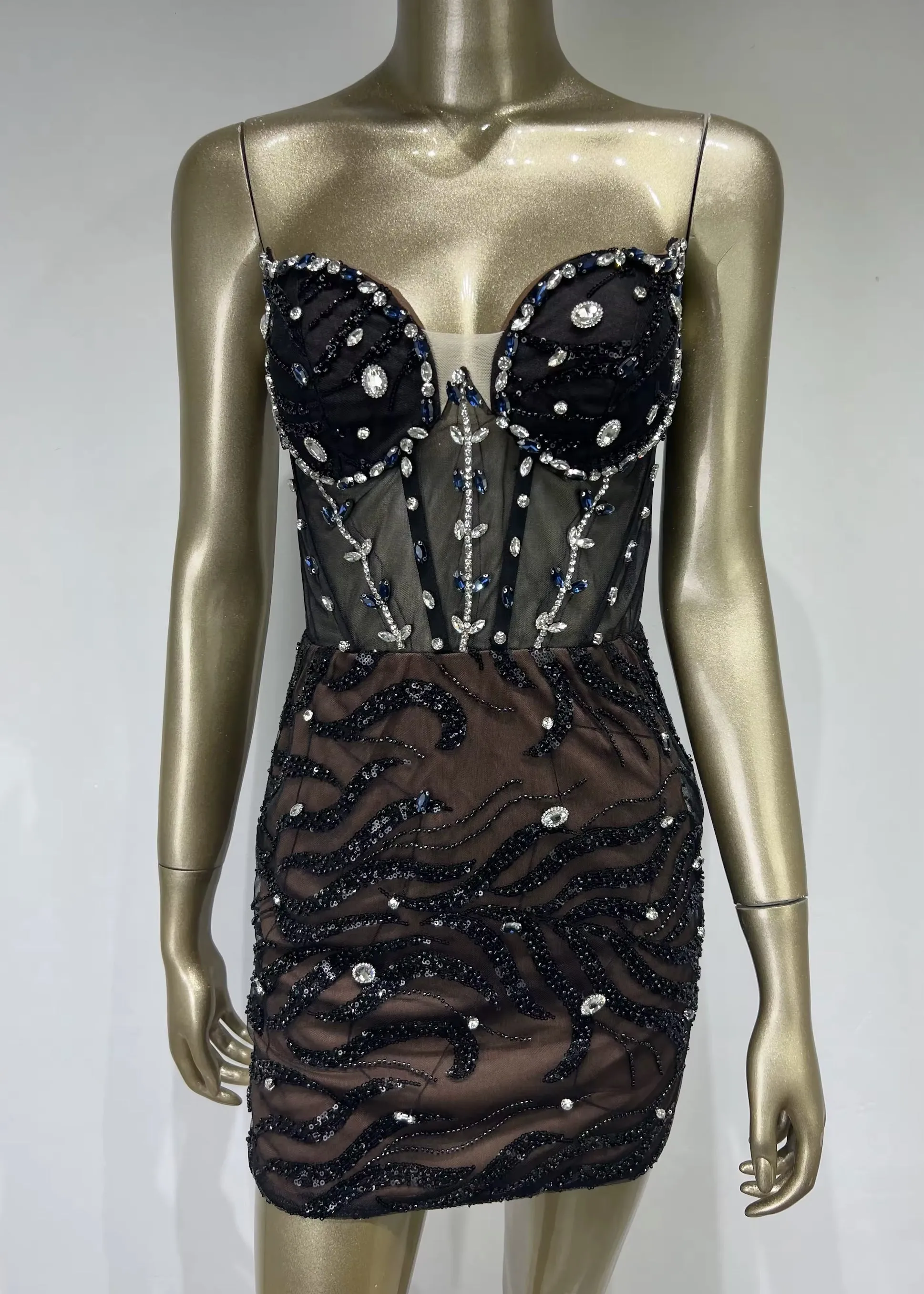 Strapless Rhinestone Decor Bodycon Mini Dress