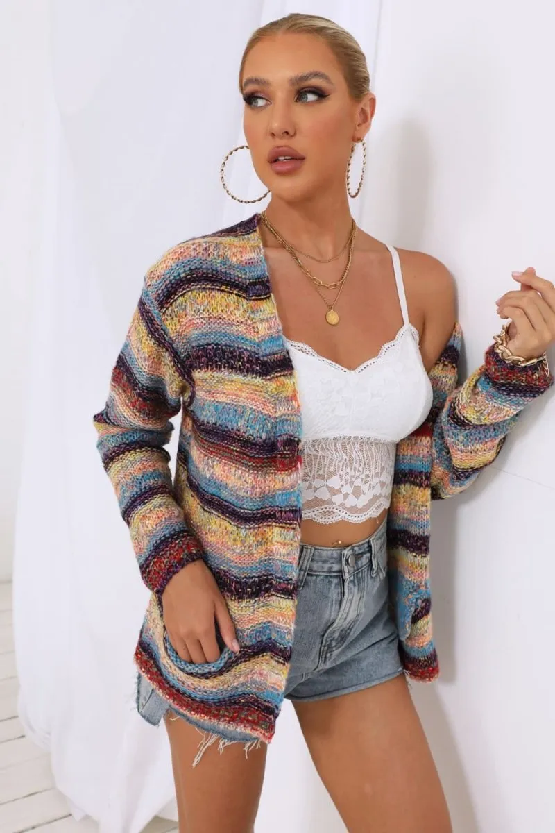 Striped Open Front Cardigan