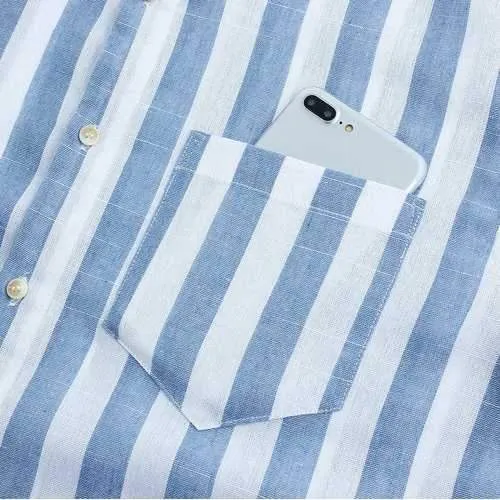 Stripes Lapel Chest Pocket Shirt
