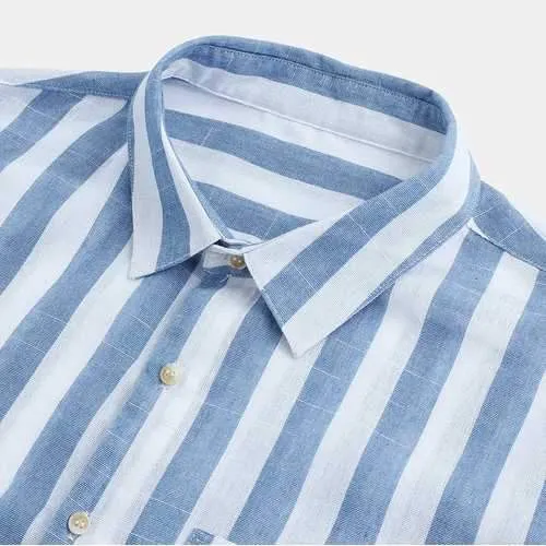 Stripes Lapel Chest Pocket Shirt