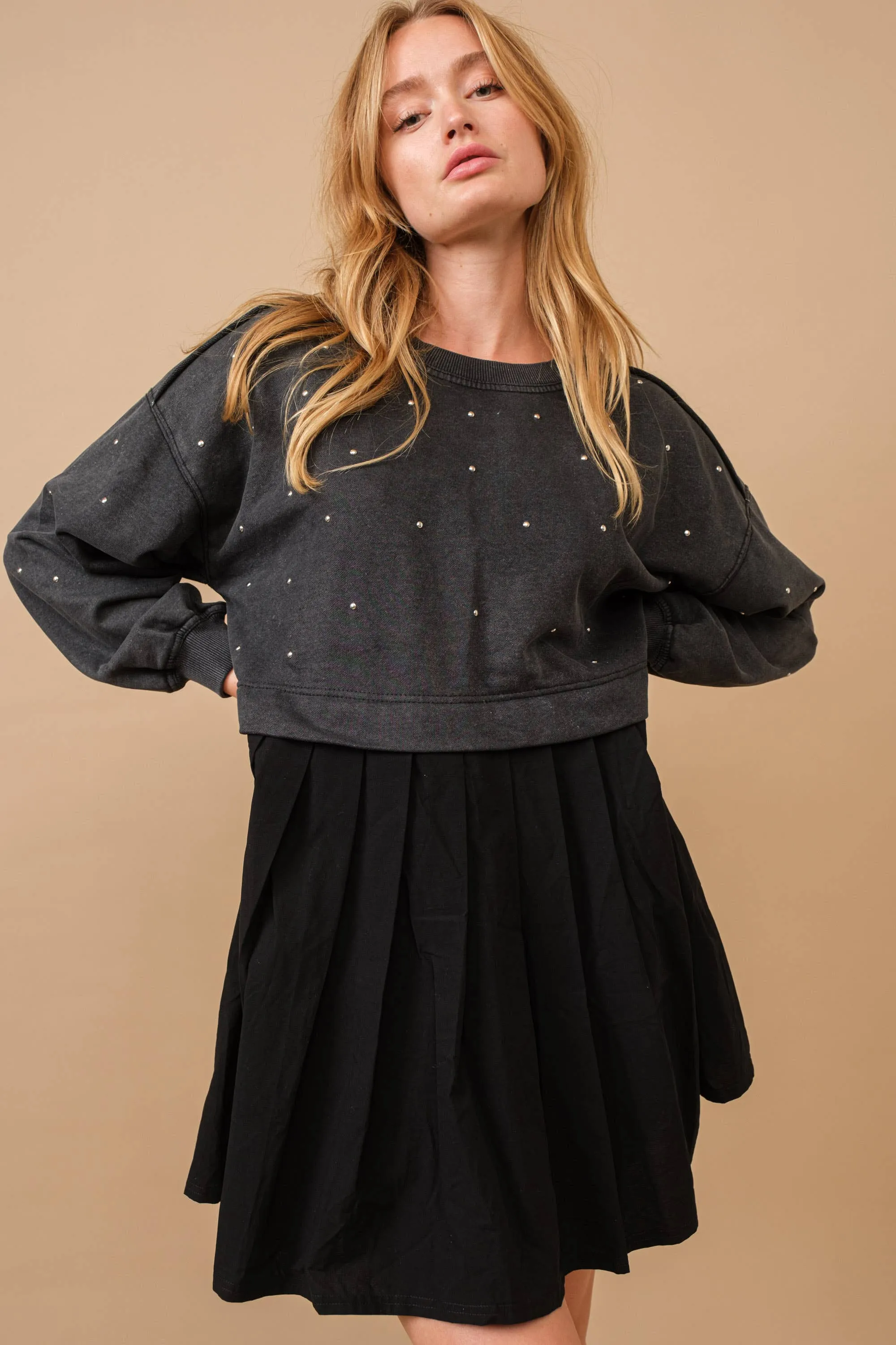 Studded Sweatshirt Dress