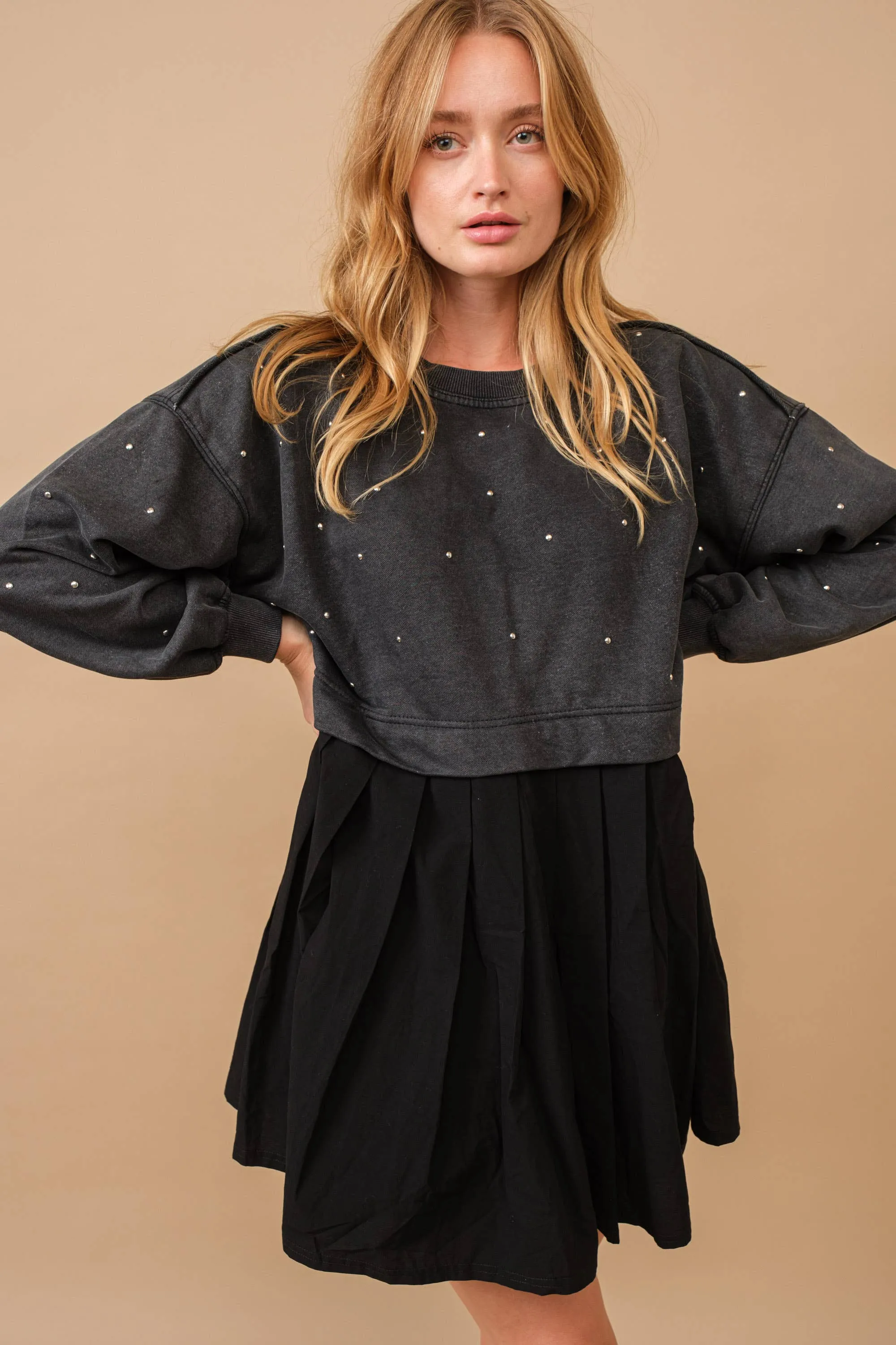 Studded Sweatshirt Dress