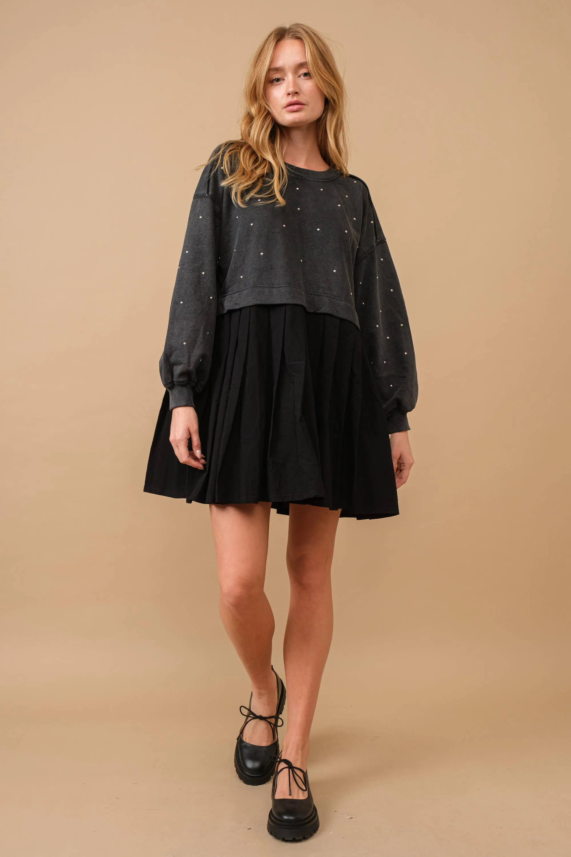 Studded Sweatshirt Dress