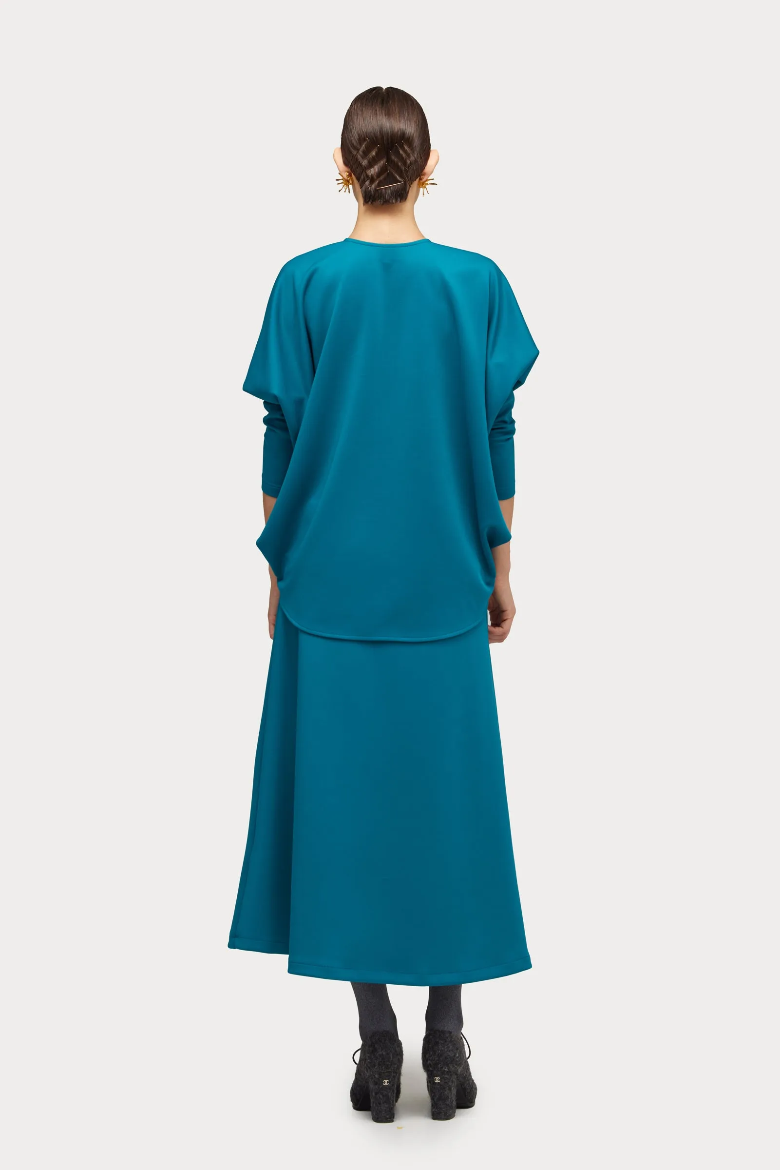 Stylish Fall Fashion Blouse And Skirt Set Emerald