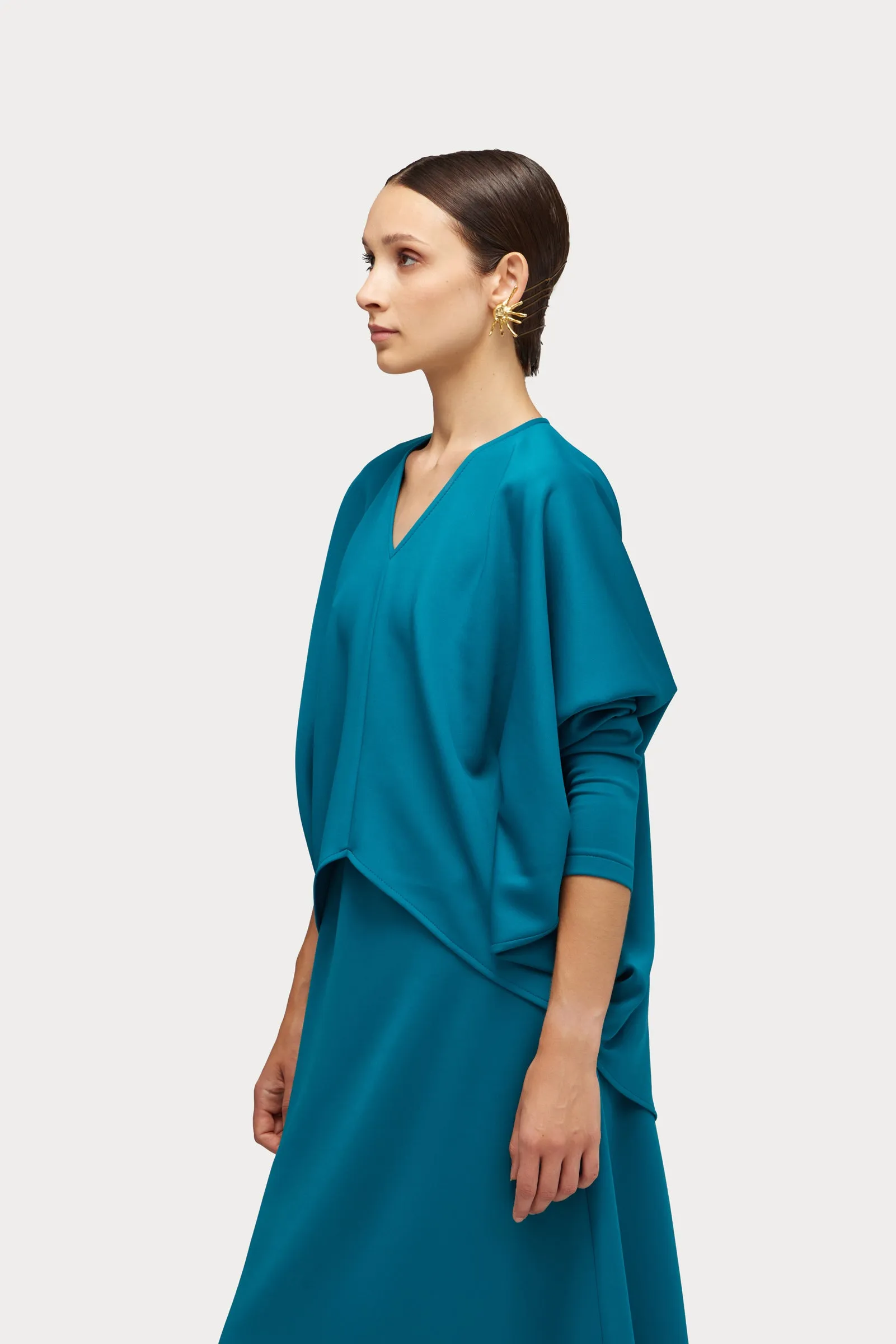 Stylish Fall Fashion Blouse And Skirt Set Emerald