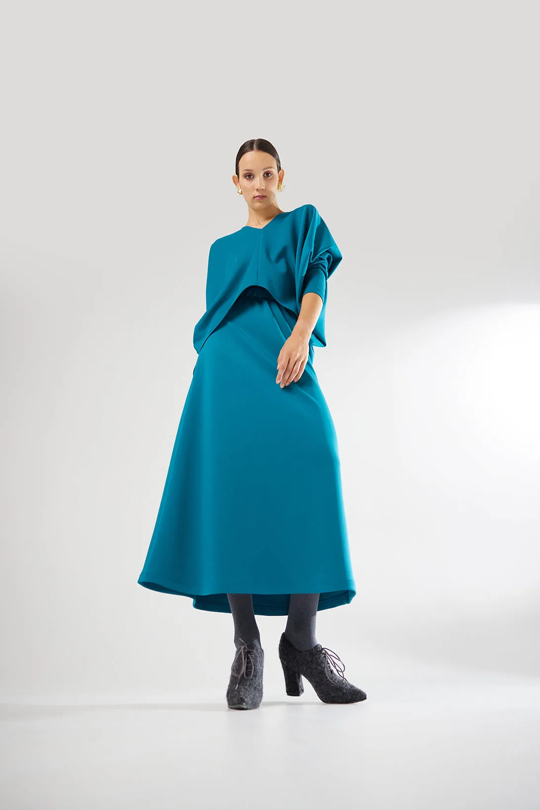 Stylish Fall Fashion Blouse And Skirt Set Emerald