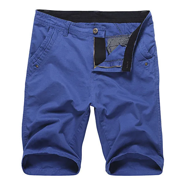 Summer Solid Color Regular Fit Knee Length Casual Cotton Cargo Shorts for Men