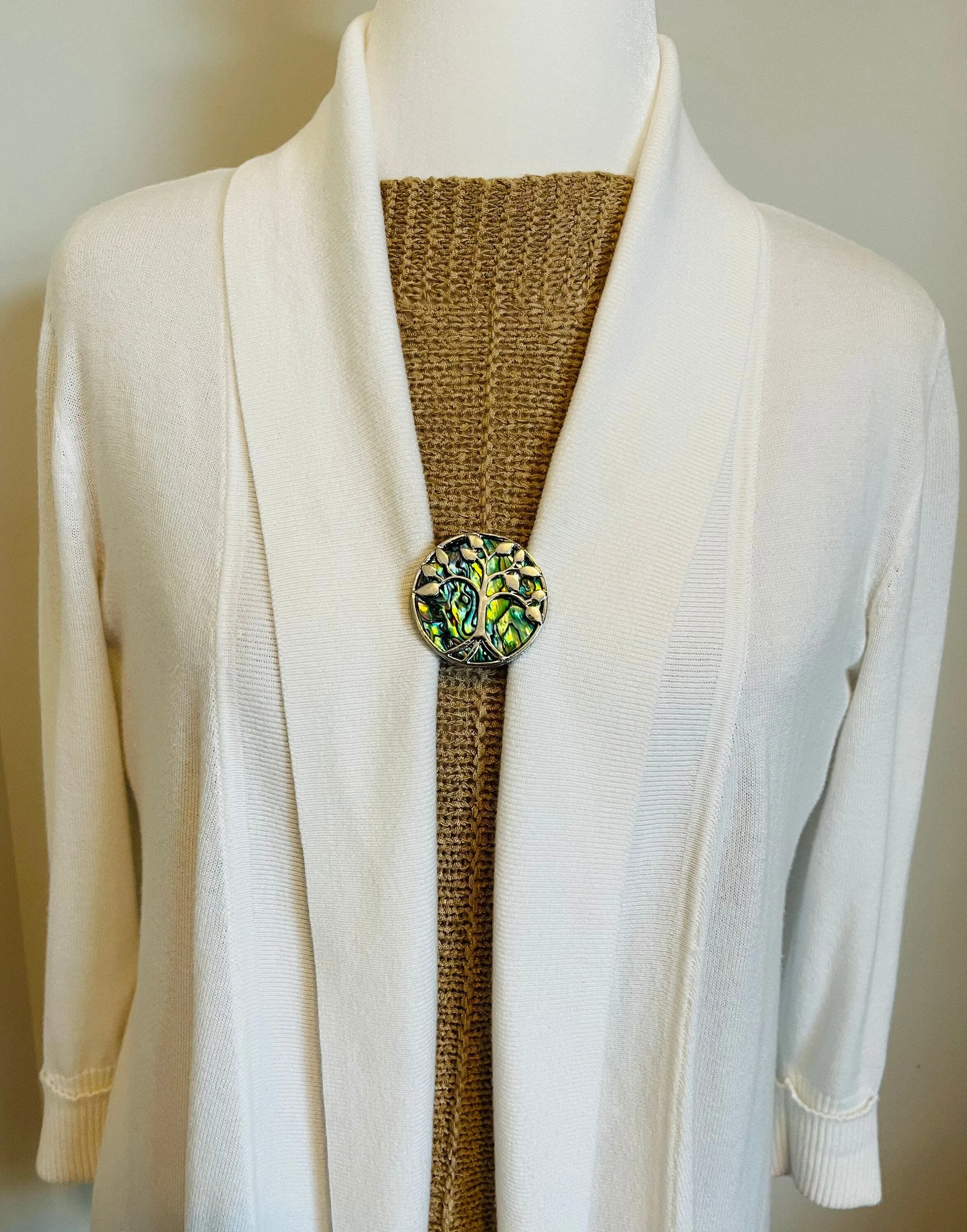 Sweater Clips Abalone Tree of Life Cardigan Clasp Silver Sweater Clip for Sweater Guard  Jewelry Gift for Mom Gift for Her by Fabulici