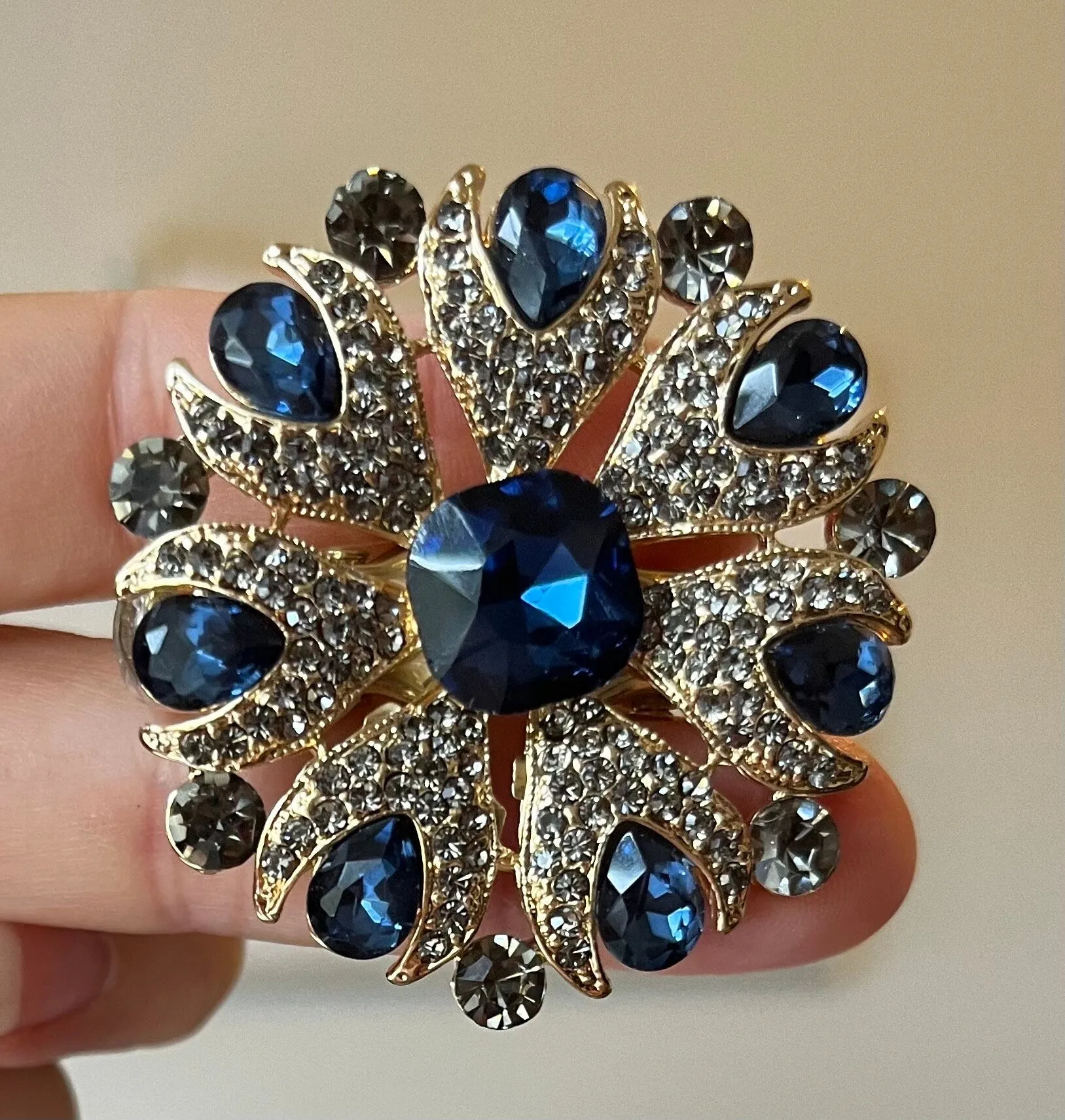 Sweater Clips Blue Rhinestone Sweater Clip Vintage Baroque Pendant Crystals Dress Clip Wedding Gift for Mother Gifts for Her by Fabulici