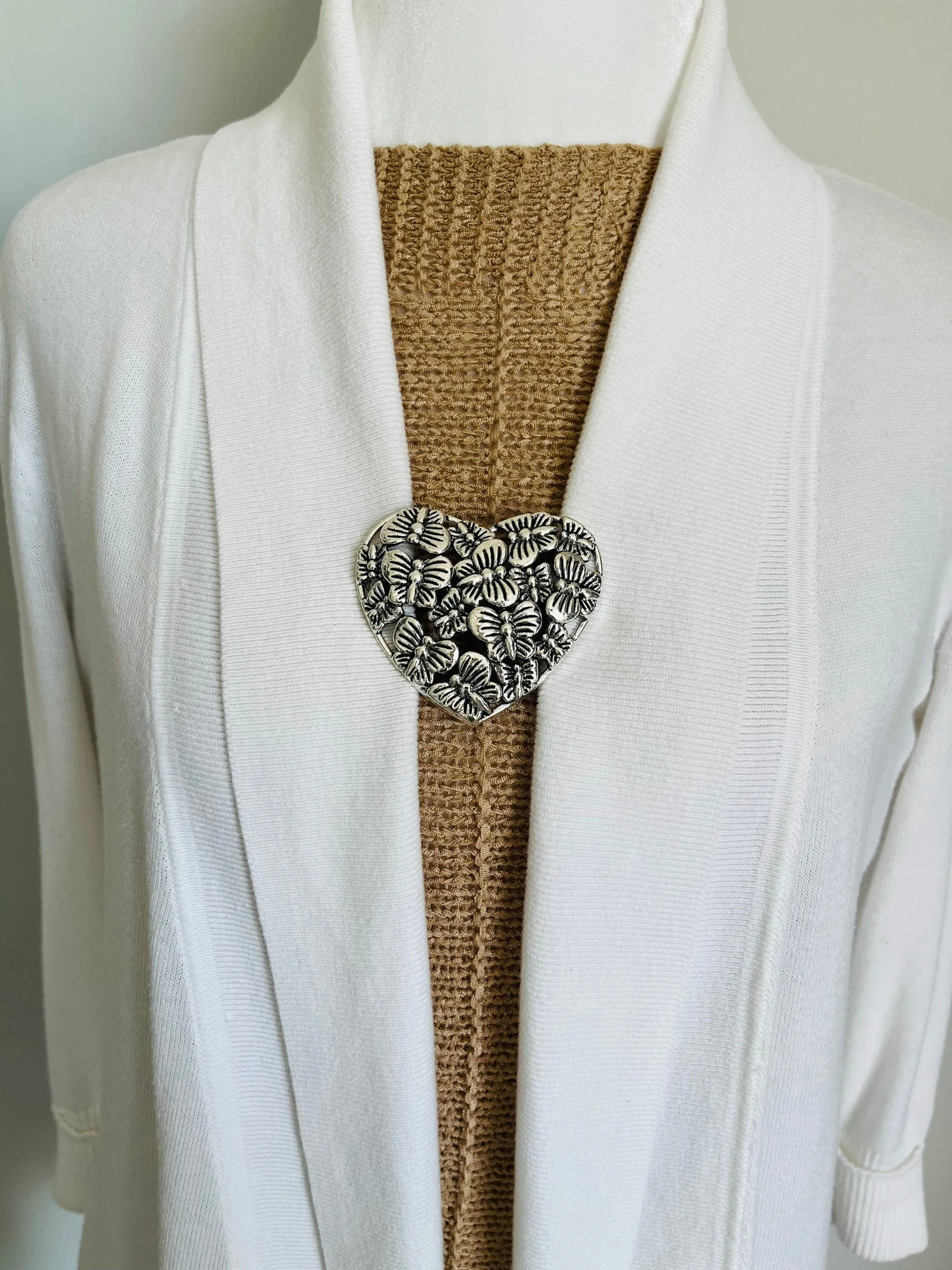 Sweater Clips Butterfly Heart Cardigan Clasp Silver Sweater Clip Sweater Guard Jewelry Gifts for Her by Fabulici