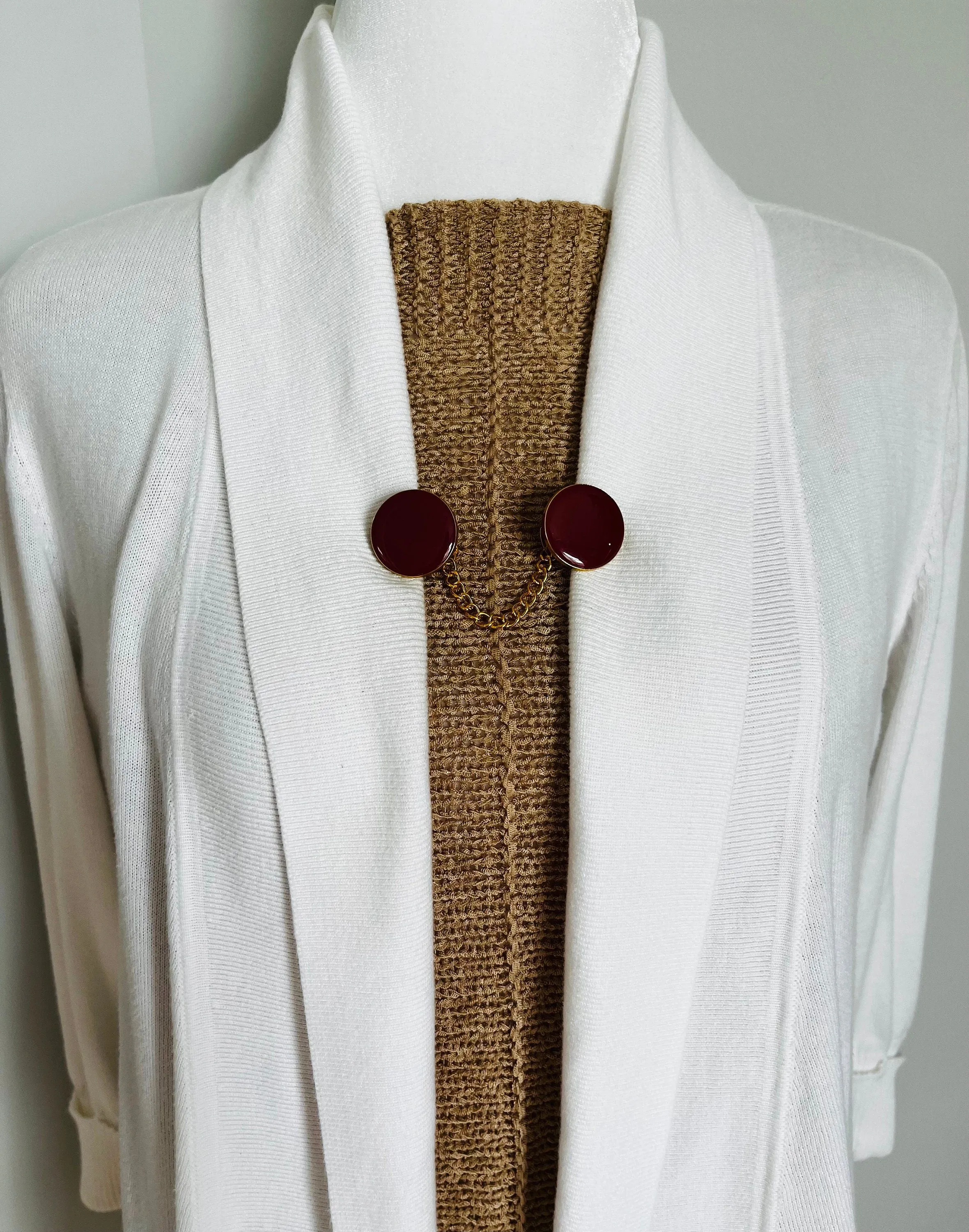 Sweater Clips Geometric Sweater Clip for Cardigan Clasp Minimalist Chain Clip Kimono Fastener Burgundy Gift for Mom Gift for Her by Fabulici
