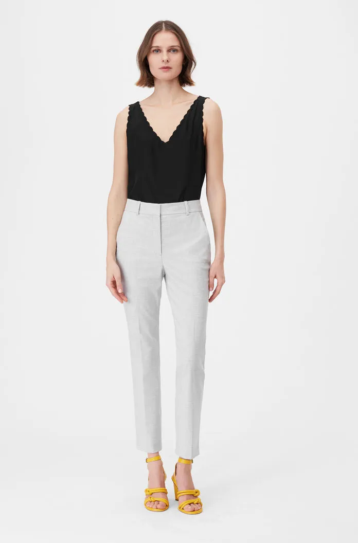 Tailored Silk Charmeuse Scallop Tank - Black