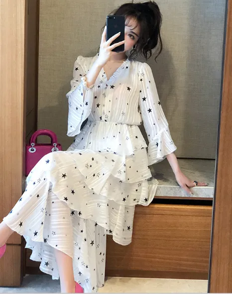 TastyHottie - Ruffled Star Long Sleeve Dress