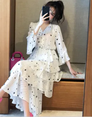 TastyHottie - Ruffled Star Long Sleeve Dress