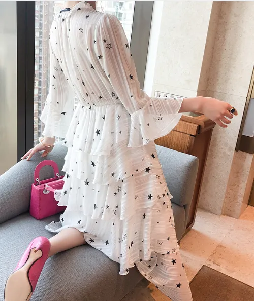 TastyHottie - Ruffled Star Long Sleeve Dress