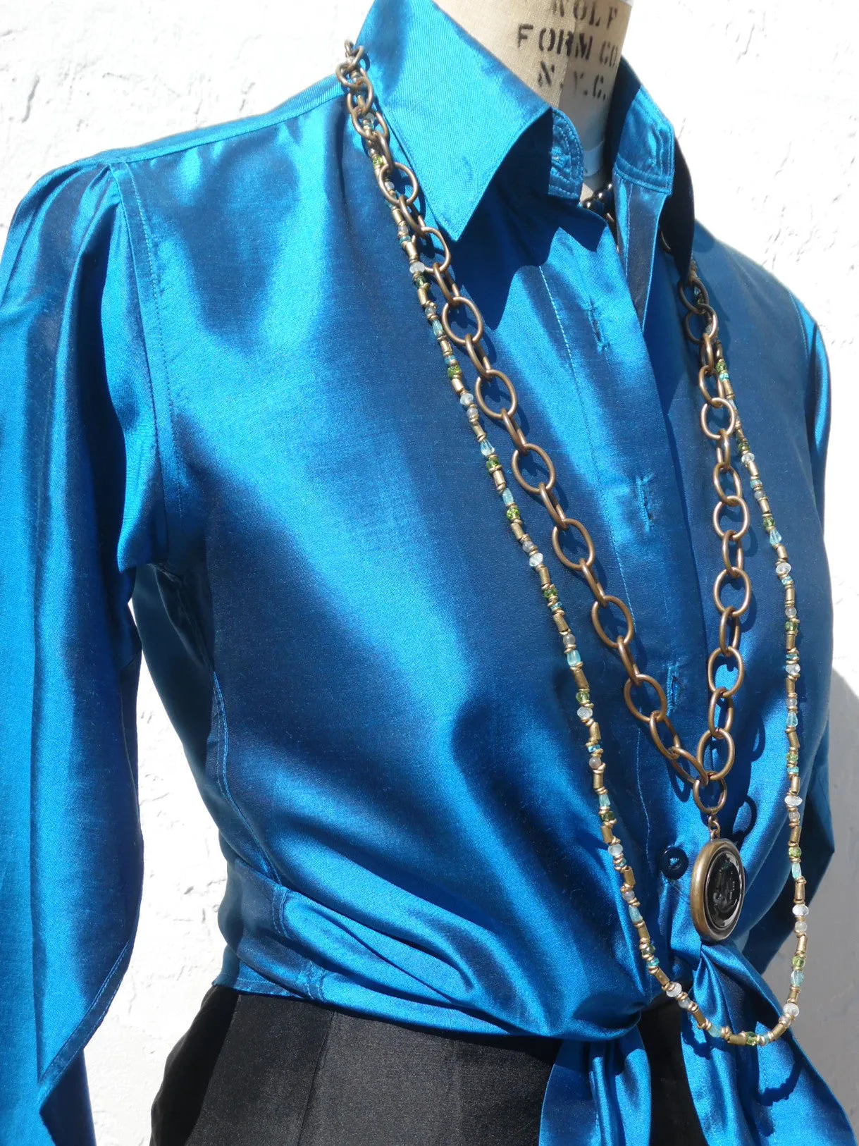Thai Silk Button Down Shirt Peacock