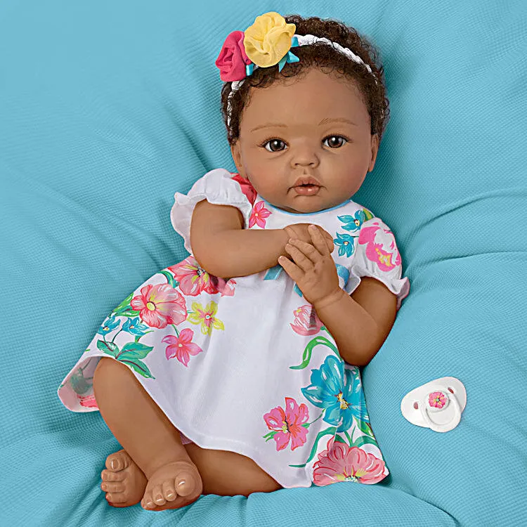 The Ashton - Drake Galleries Gabrielle Lifelike Realistic African American Black Baby Girl Doll Weighted Fully Poseable with Soft TrueTouch® Authentic Silicone Skin by Master Doll Artist Cheryl Hill 16"-Inches