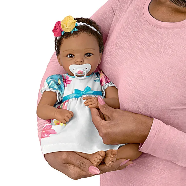 The Ashton - Drake Galleries Gabrielle Lifelike Realistic African American Black Baby Girl Doll Weighted Fully Poseable with Soft TrueTouch® Authentic Silicone Skin by Master Doll Artist Cheryl Hill 16"-Inches