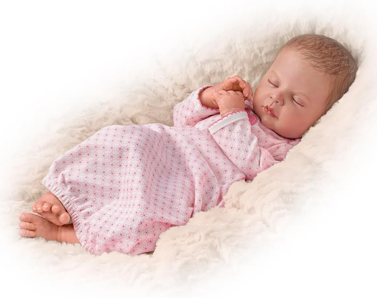 The Ashton-Drake Galleries Sweet Dreams, Serenity Breathes TrueTouch™ Silicone with Hand-Rooted Hair - Lifelike, Realistic Newborn Baby Doll 18-inches