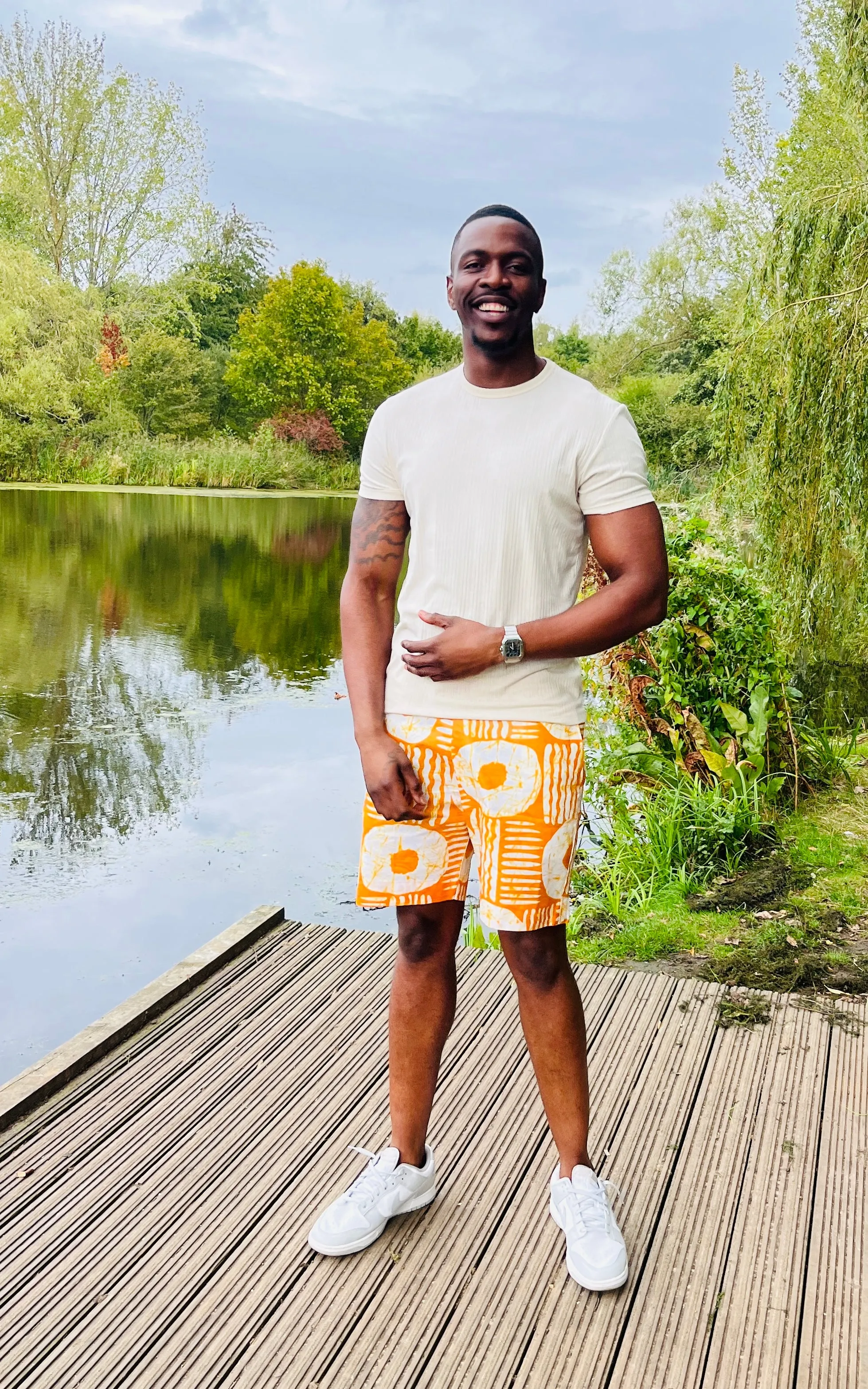 The Bassi Men Ankara African Print Shorts in Yellow by Eldimaa Fashion