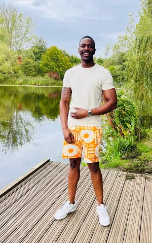The Bassi Men Ankara African Print Shorts in Yellow by Eldimaa Fashion