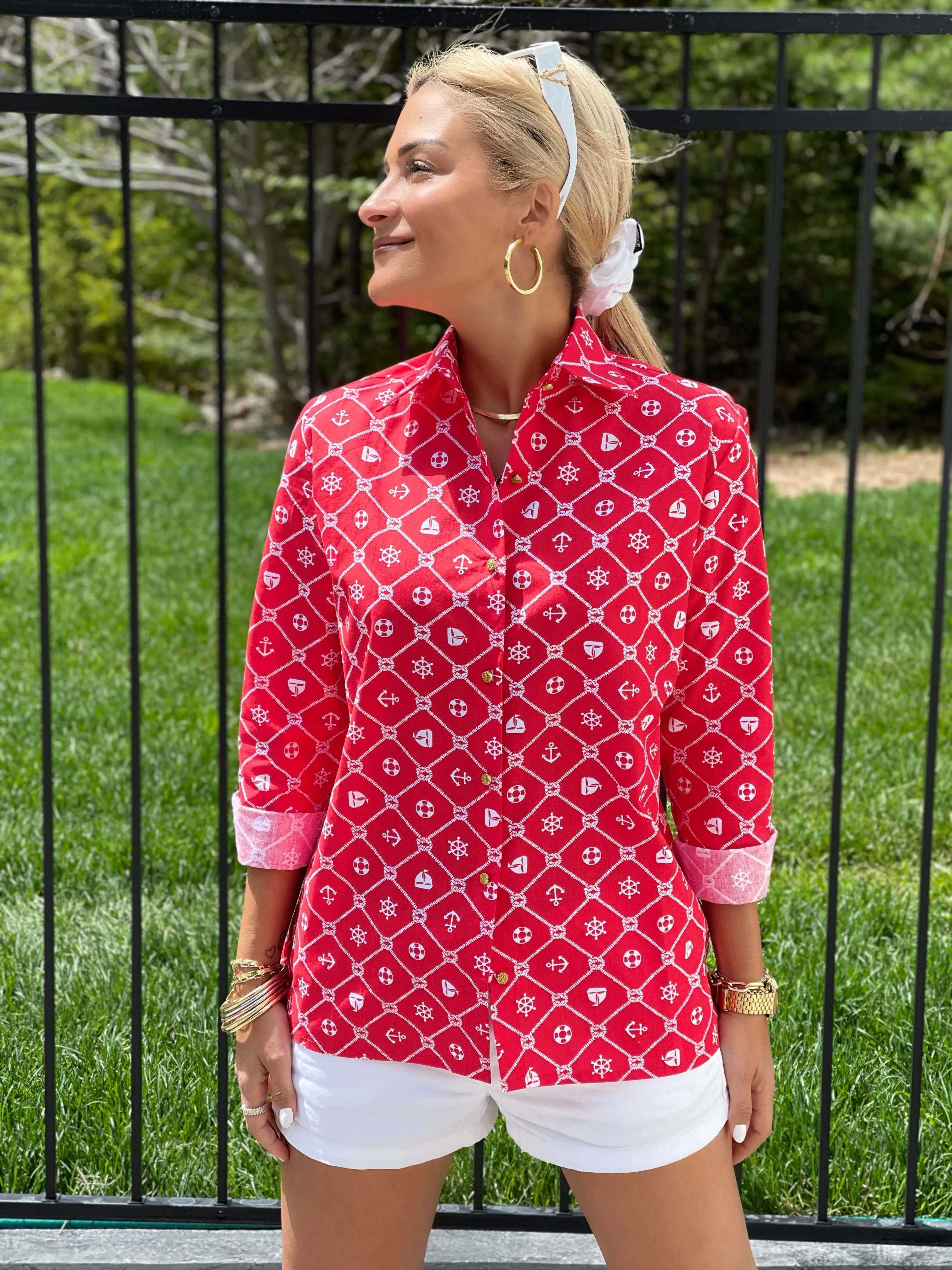 The Boyfriend Shirt in Red Nautical