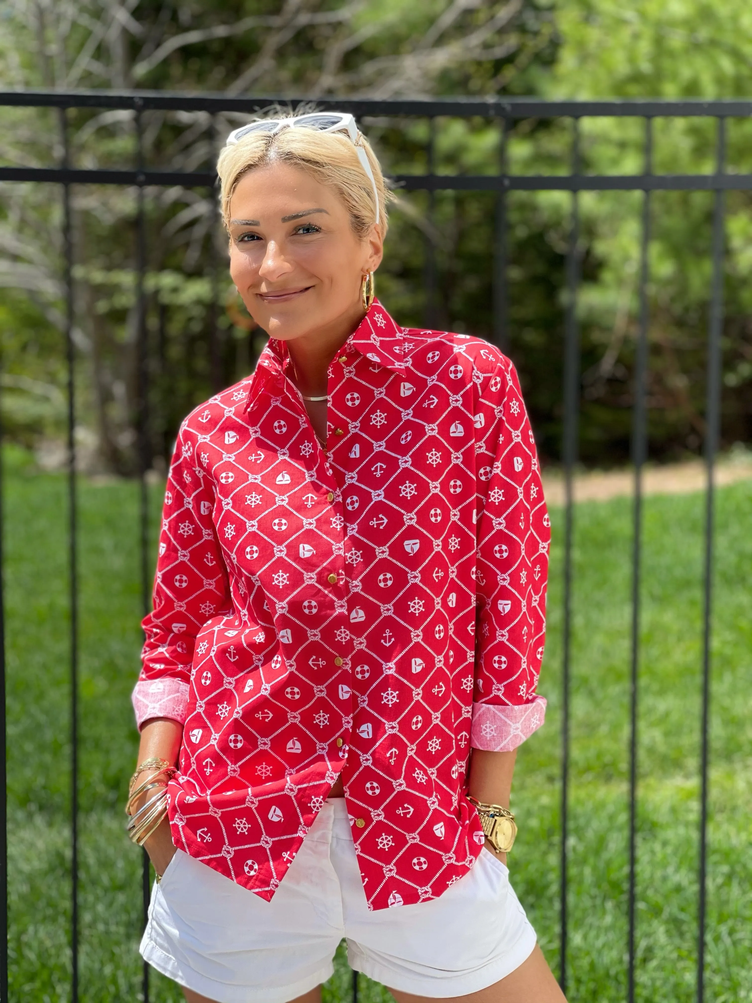 The Boyfriend Shirt in Red Nautical