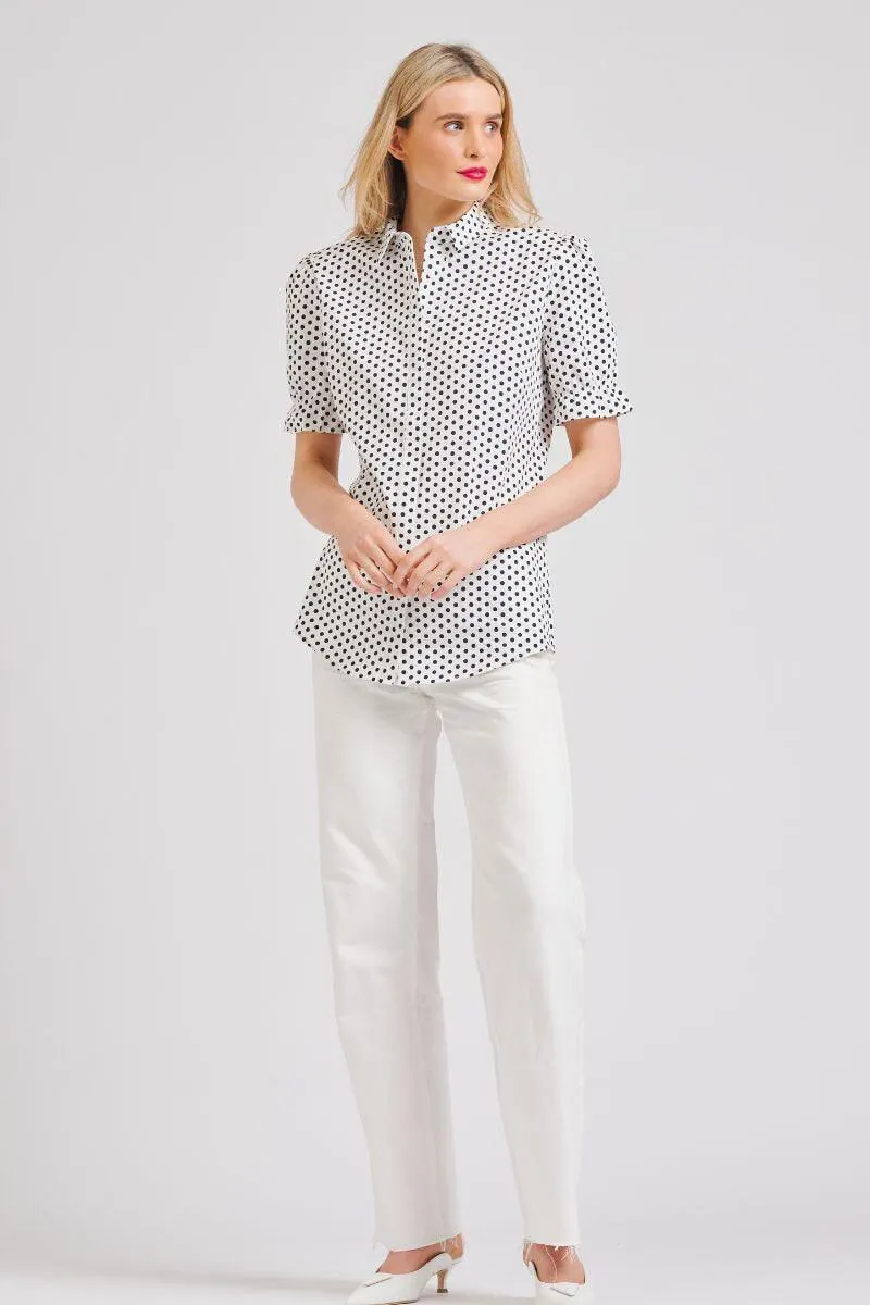 The Serena Short Sleeve Shirt | White/Navy Spot