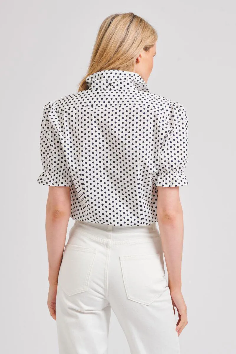 The Serena Short Sleeve Shirt | White/Navy Spot