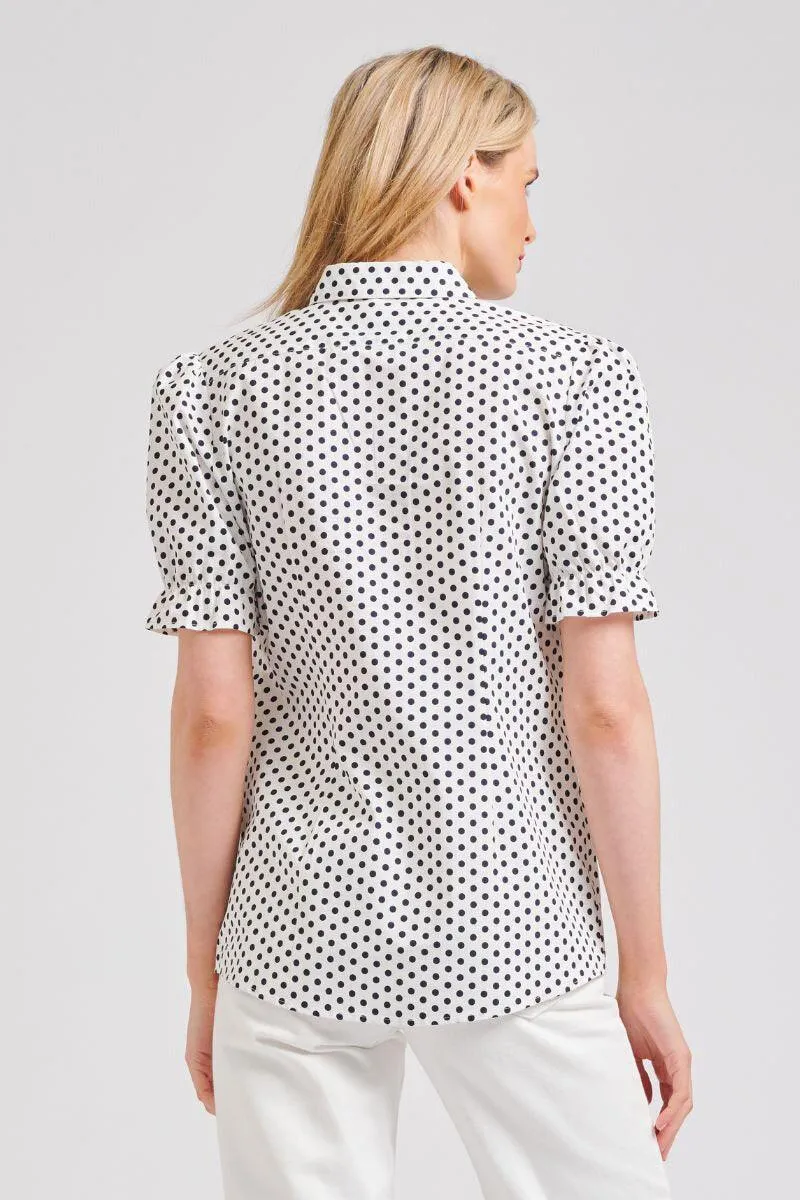 The Serena Short Sleeve Shirt | White/Navy Spot