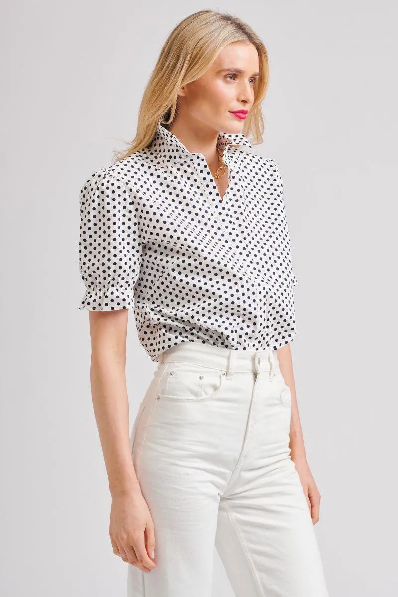 The Serena Short Sleeve Shirt | White/Navy Spot
