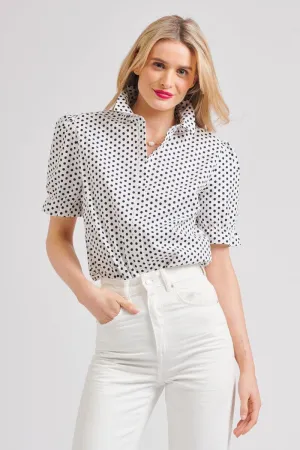 The Serena Short Sleeve Shirt | White/Navy Spot