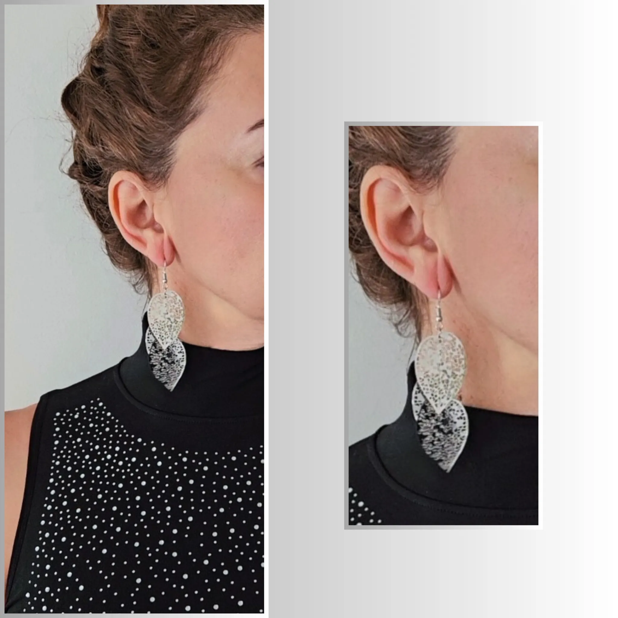Three Leaf Silver Long Drop Earrings