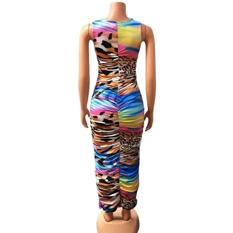Tie Dye Leopard Tank Sleeveless Bodycon