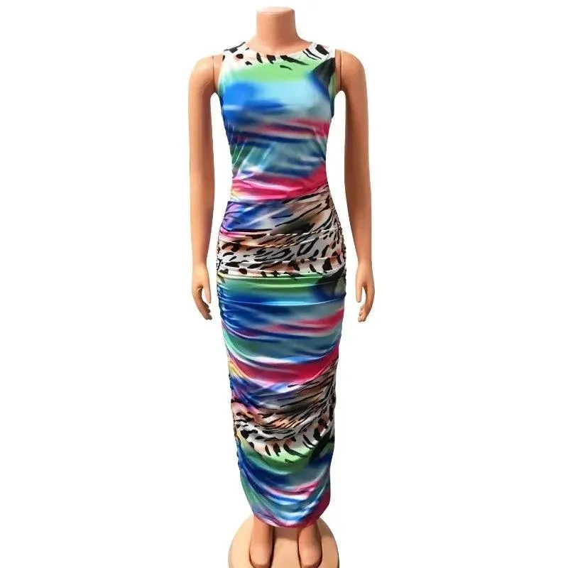Tie Dye Leopard Tank Sleeveless Bodycon