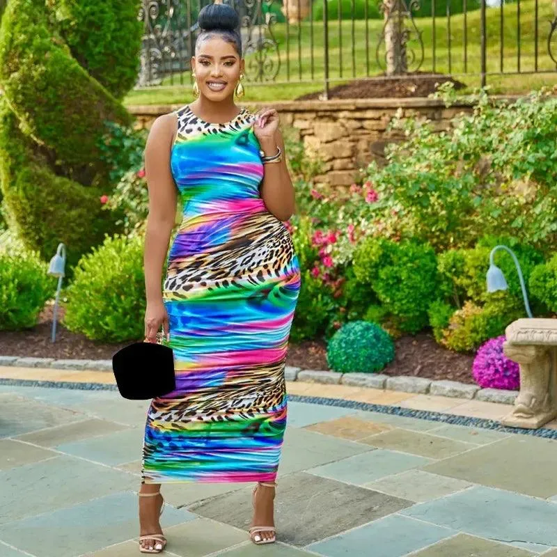 Tie Dye Leopard Tank Sleeveless Bodycon