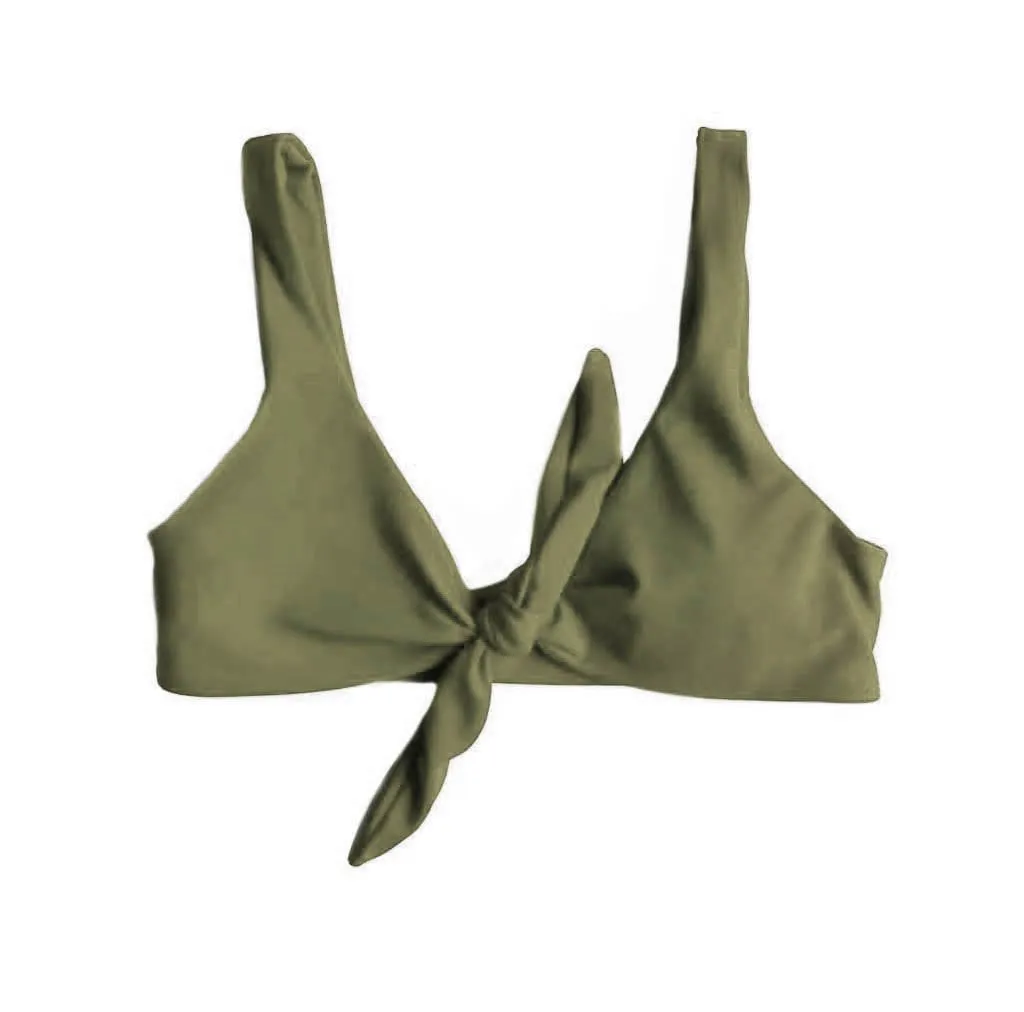 TIE UP BIKINI TOP IN KHAKI WILLOW