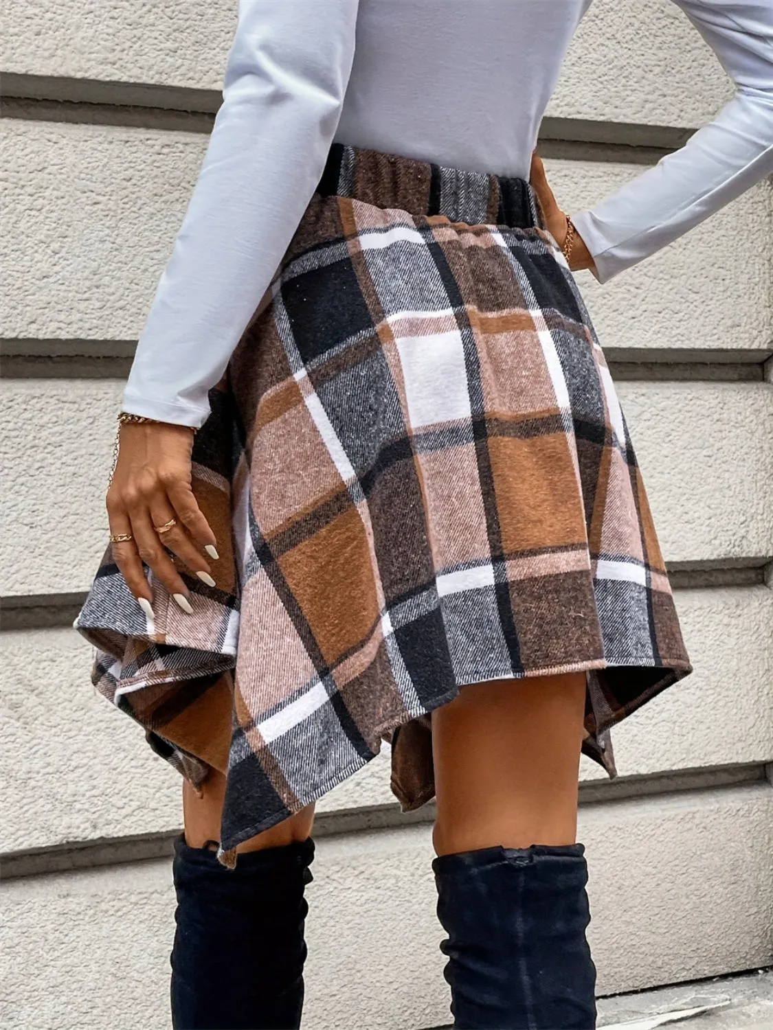 Tied Plaid Asymmetrical Hem Skirt | Fall Fashion Trends