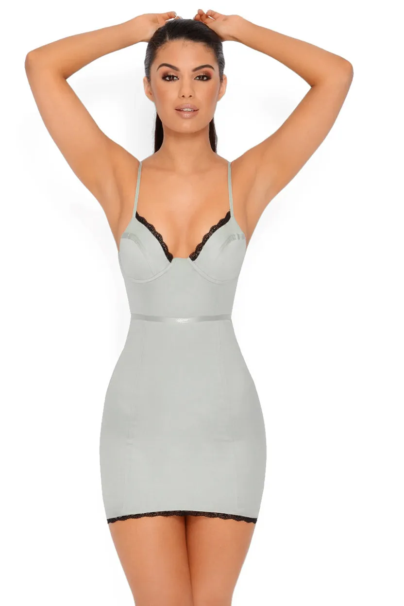 Too Little Too Lace Underwired Satin Mini Dress in Silver