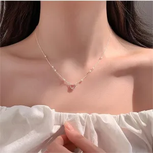 Trendy Sterling Silver Pearl Charm Heart Necklace