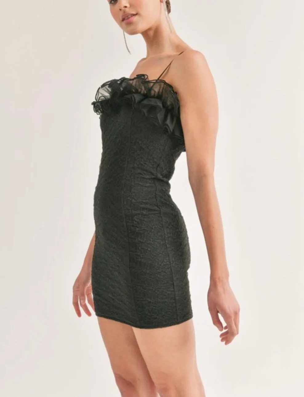 Tulle black mini bodycon tube dress
