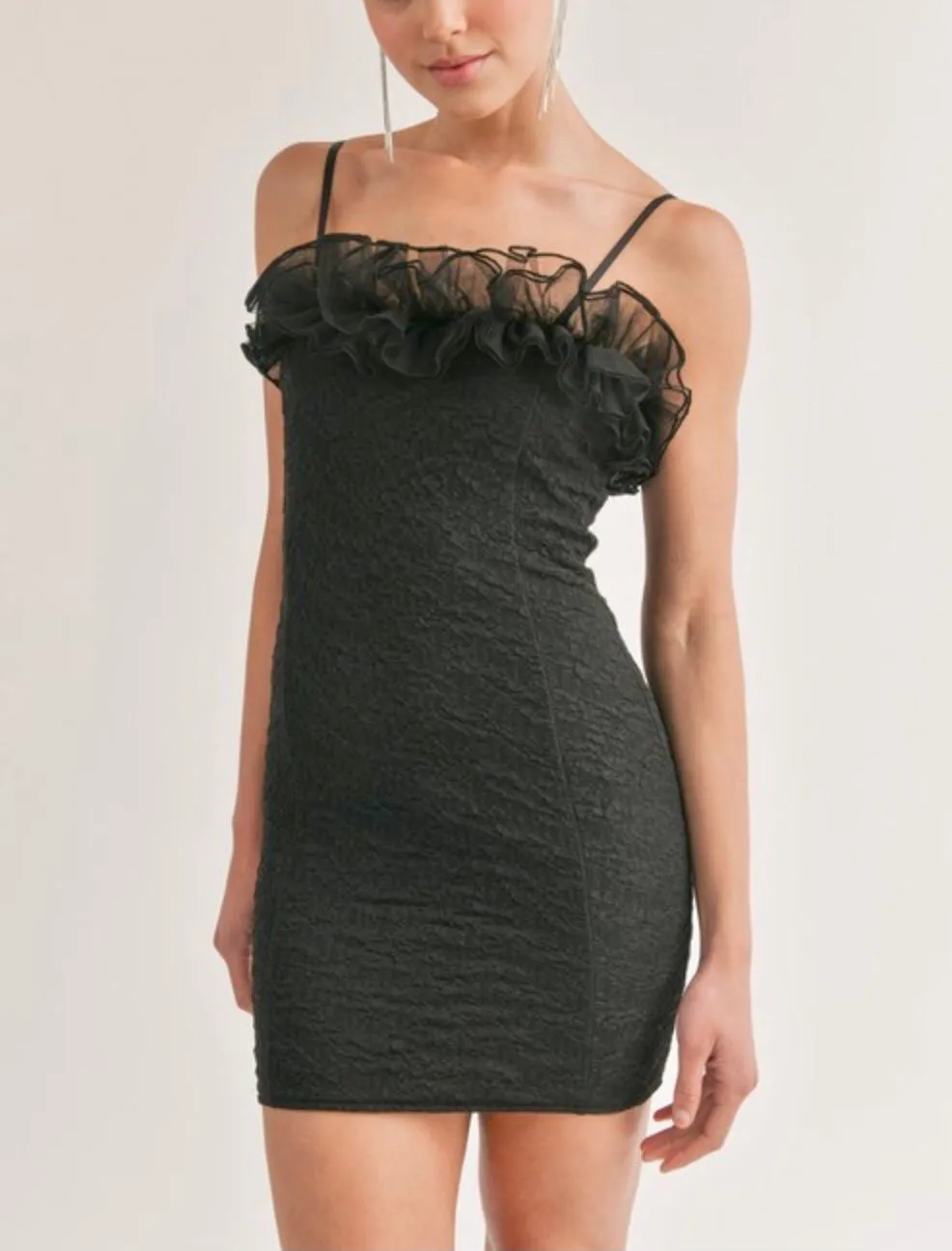 Tulle black mini bodycon tube dress