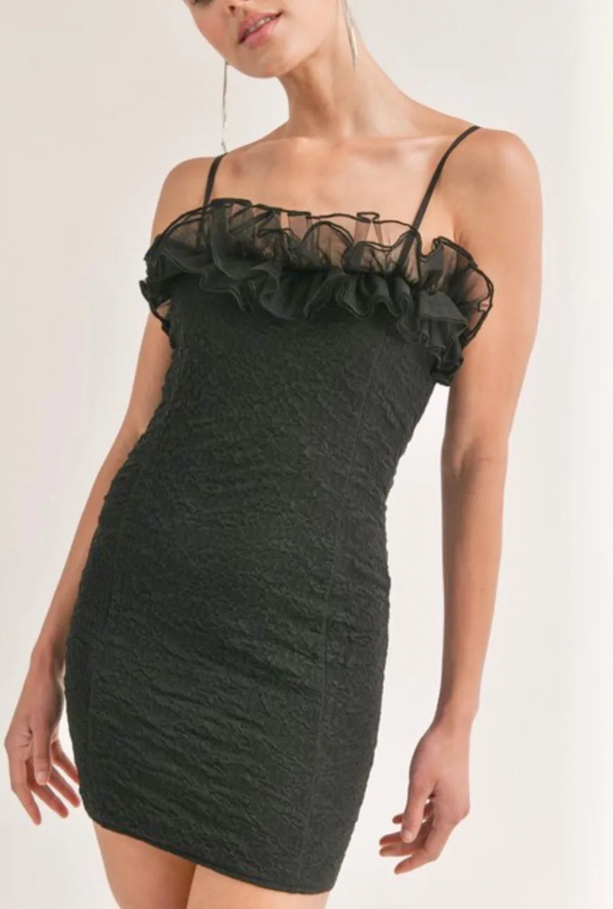 Tulle black mini bodycon tube dress