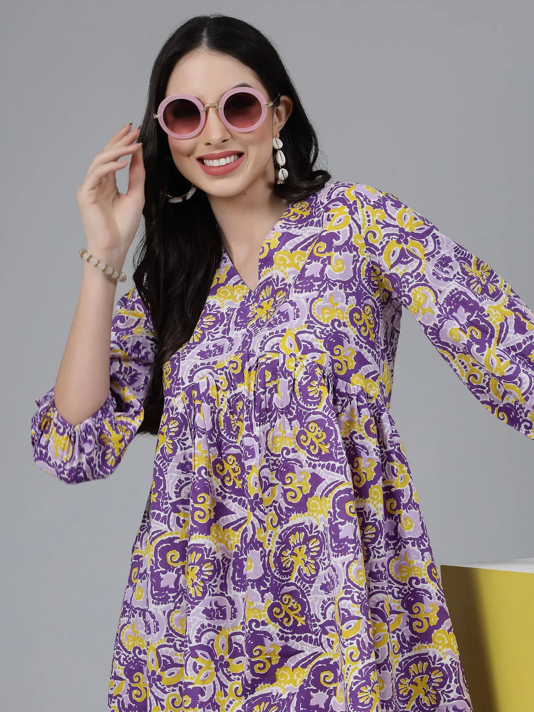 TUNIC-PURPLE, COTTON PRINTED