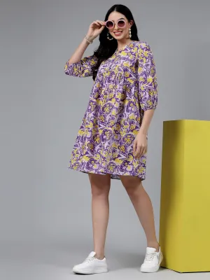 TUNIC-PURPLE, COTTON PRINTED