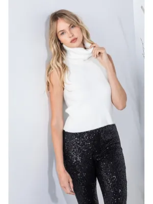 Turtle Neck Sweater Top - White