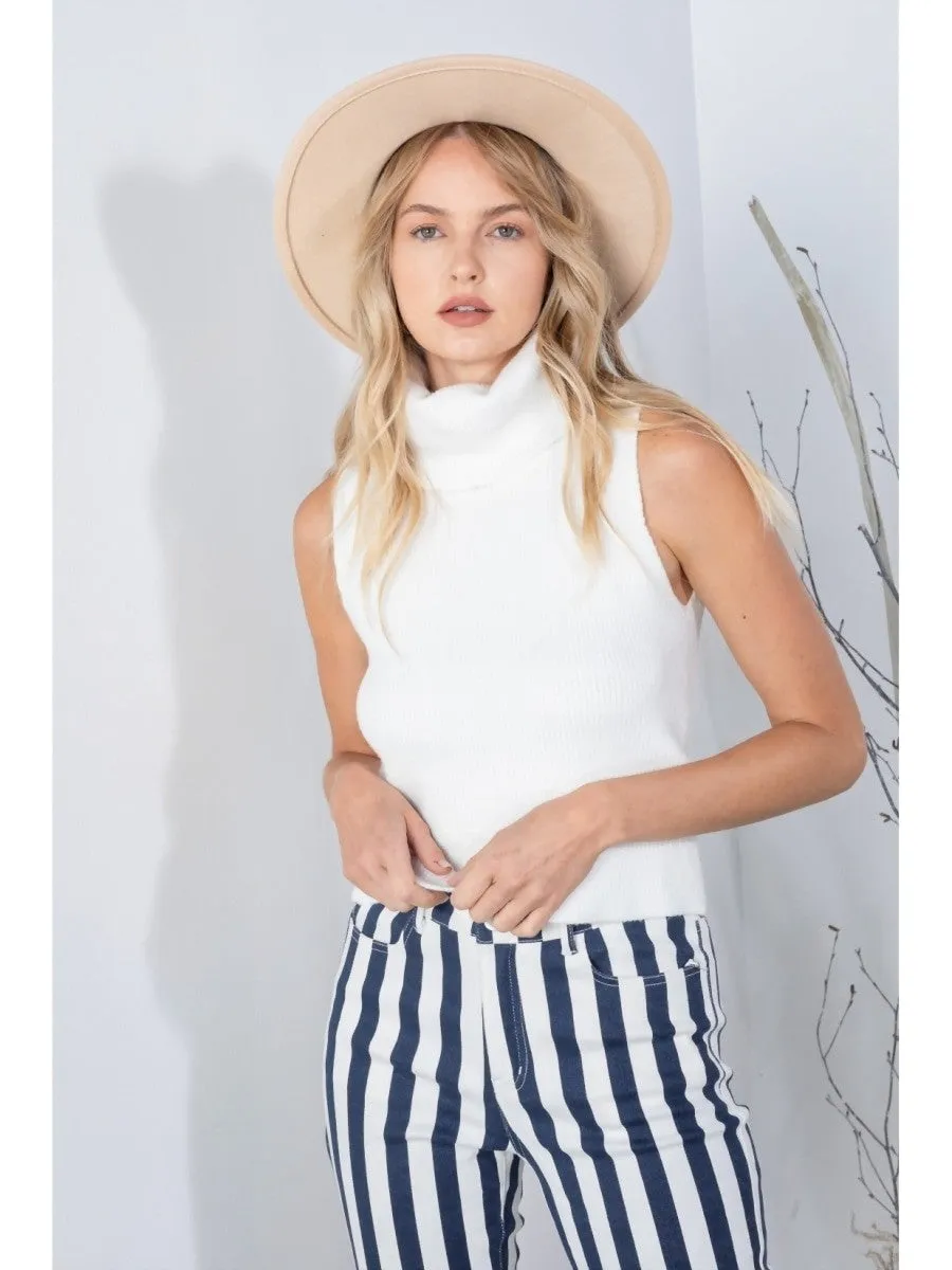 Turtle Neck Sweater Top - White