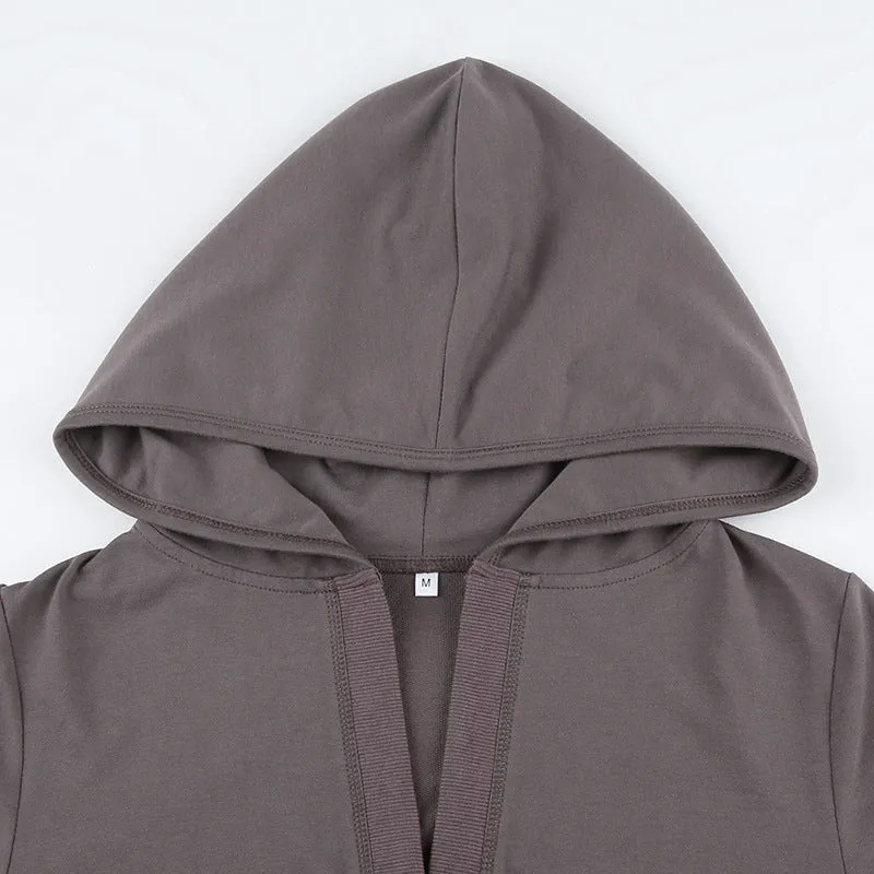 V-neck hooded casual thin sweatshirt for spice girls multi-pockets dew umbilical top