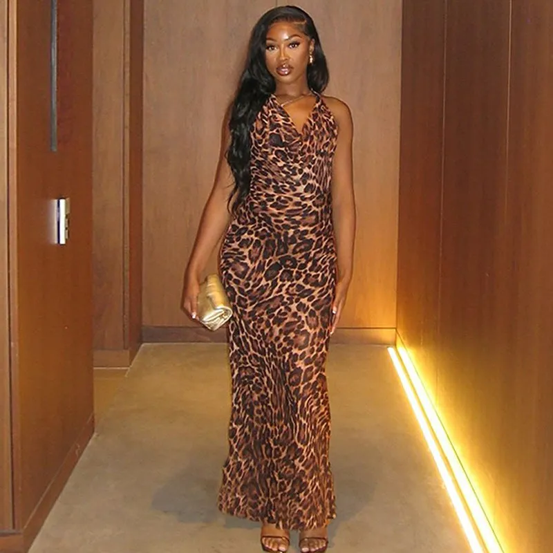 Vanessa Leopard Print Sexy Maxi Dress